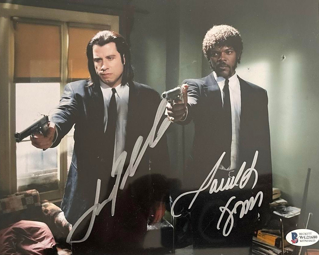 John Travolta, Samuel L Jackson Signed 8x10 Photo (Pulp Fiction) - Beckett COA